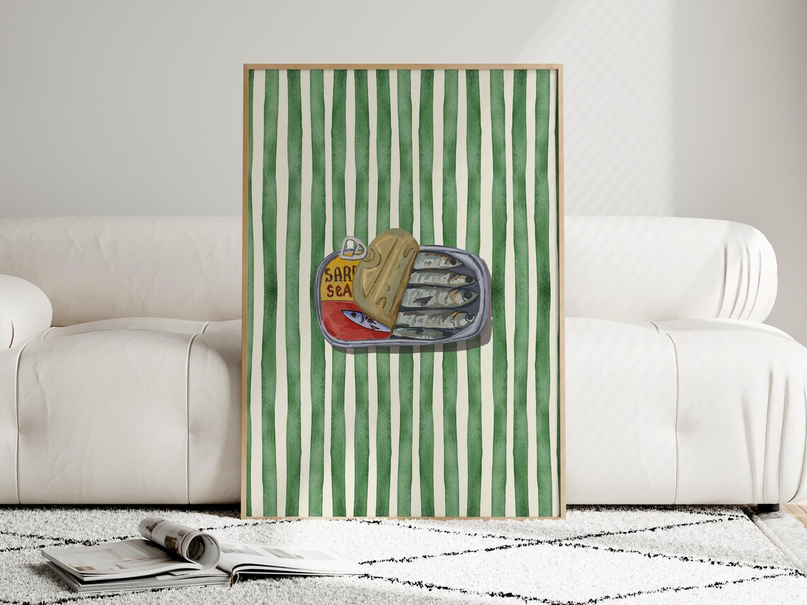 Tinned Sardines Watercolor Print, Retro Kitchen Decor - Image 4