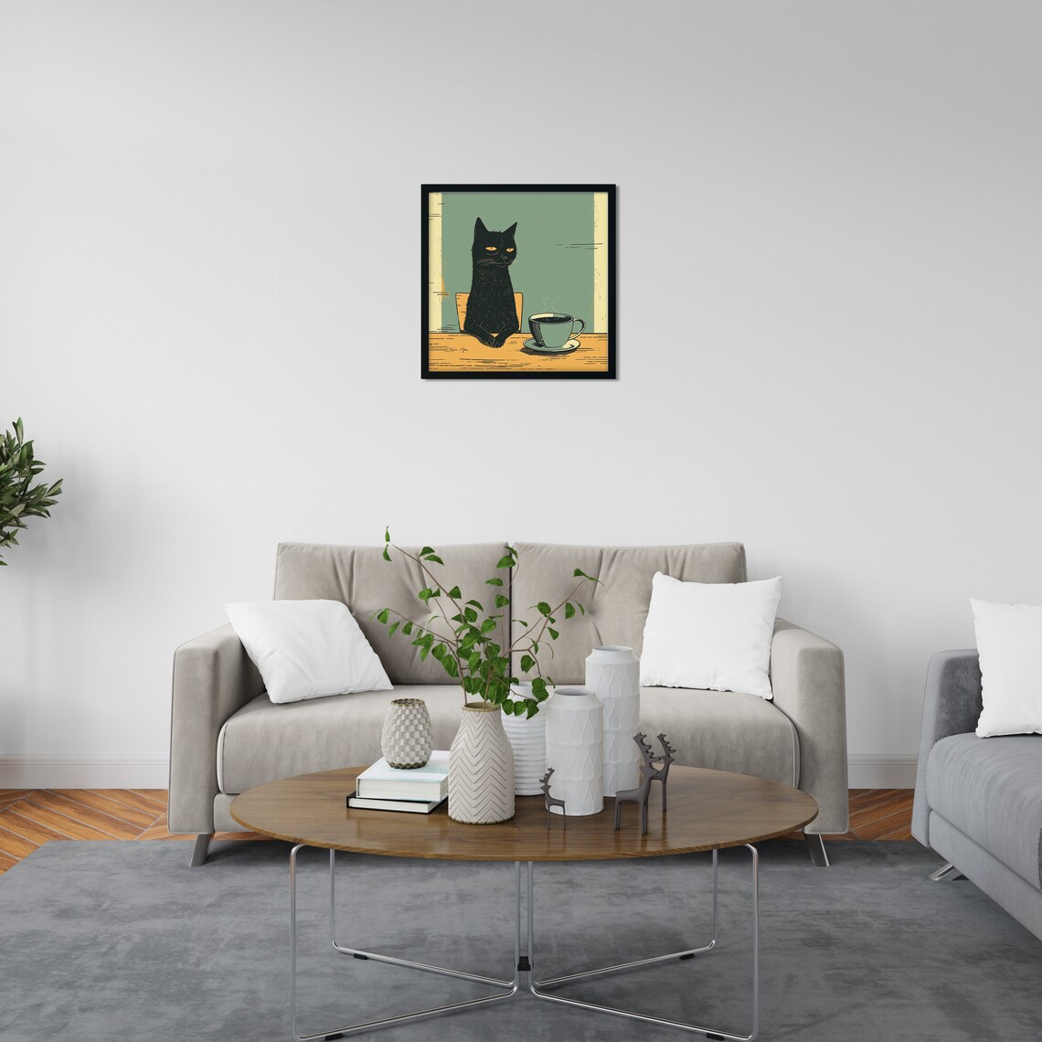 Black Cat Drinking Coffee, Funny Kitchen Wall Art - Image 5