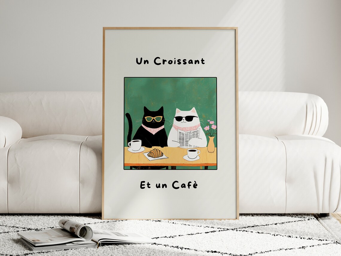 French Cafe Croissant Cat Print, Kitchen Decor - Image 4