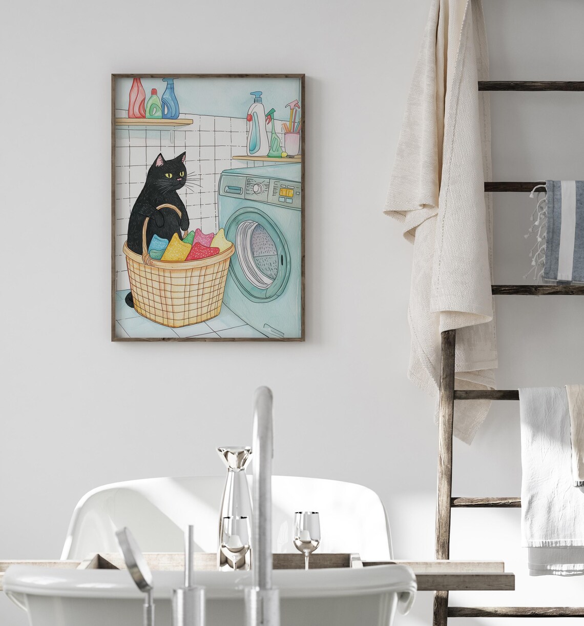 Black Cat Laundry Day Poster, Cute Laundry Decor - Image 4