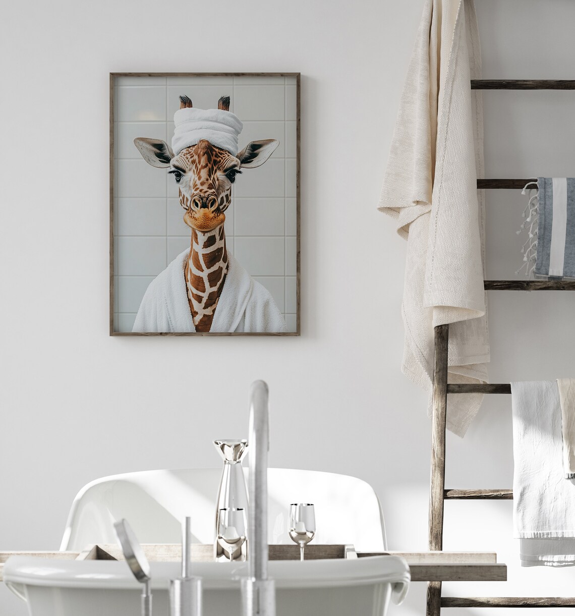Funny Giraffe Bathroom Decor, Humorous Poster - Image 3