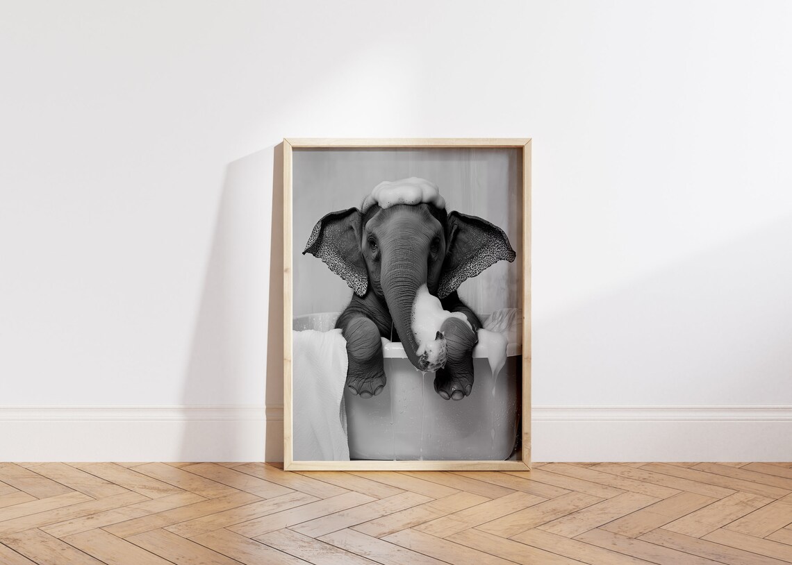 Cute Elephant In A Tub, Funny Bathroom Poster - Image 4