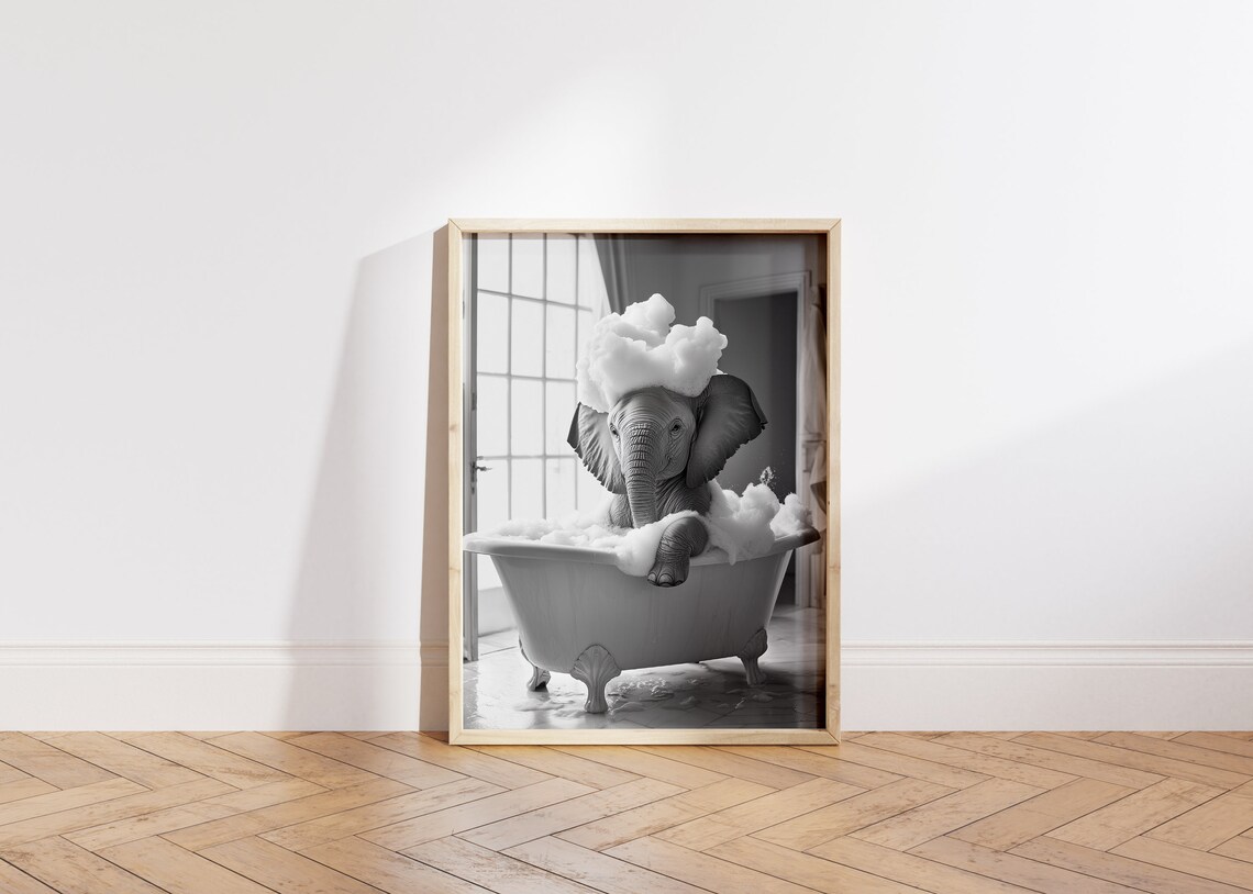 Cute Elephant In A Tub, Funny Bathroom Poster - Image 4