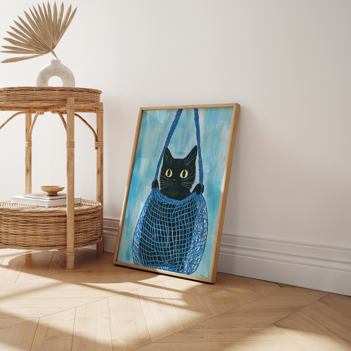 Cat In A Net Bag, Vintage Black Cat Art Print - Image 2