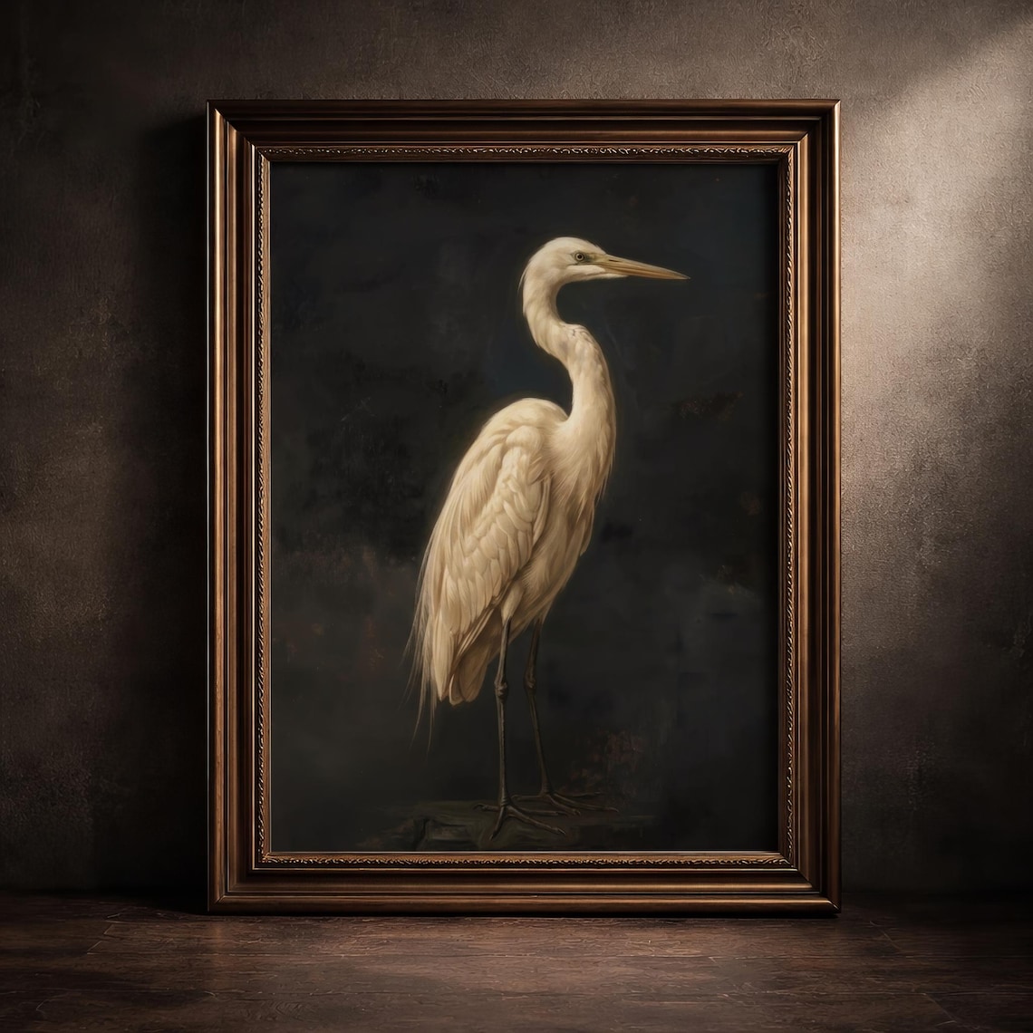 White Heron Study Art Print, Gothic Vintage Wildlife
