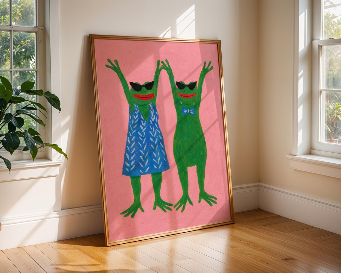 Pink Silly Frogs, Quirky Kitchen Animal Art Print