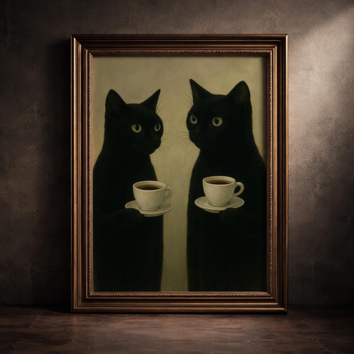 Black Cat Couple Coffee Cups Moody Elegant Dark Feline Pair Poster