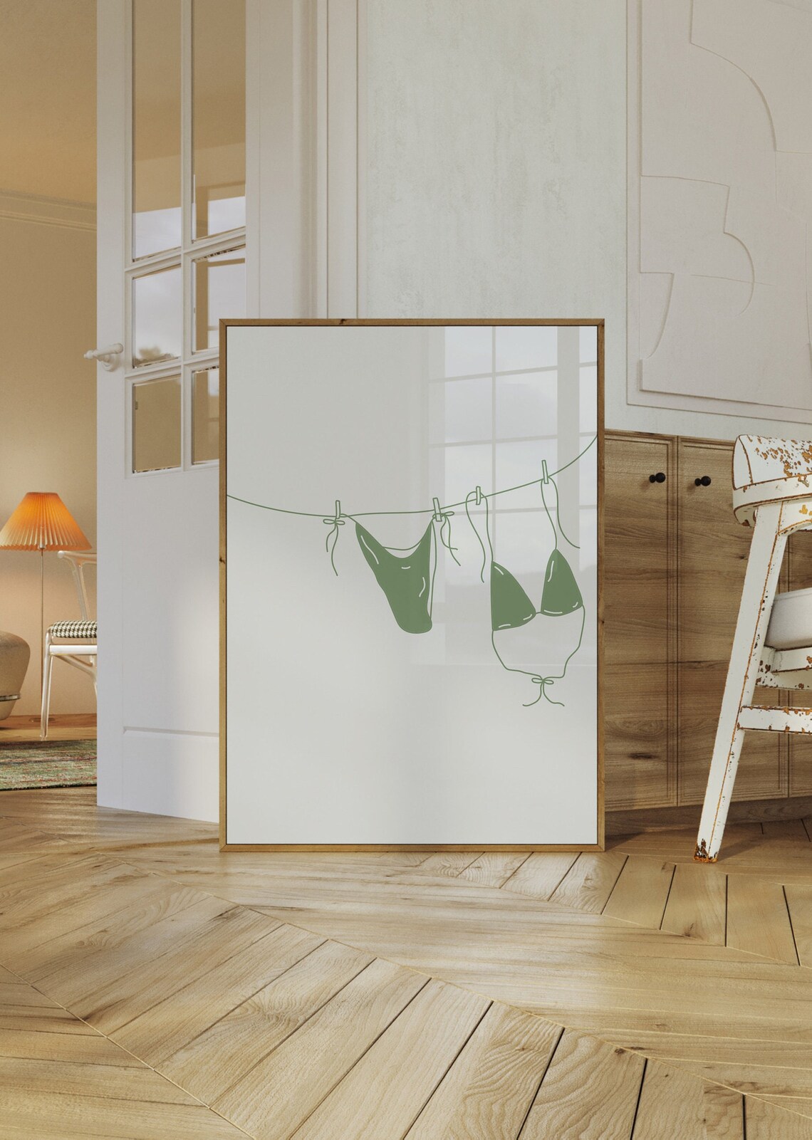 Sage Green Bikini Clothesline Coastal Cowgirl Minimalist Poster - Image 2