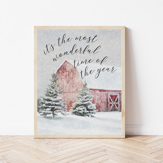 Its The Most Wonderful Time Of The Year Snowy Red Barn Christmas Poster