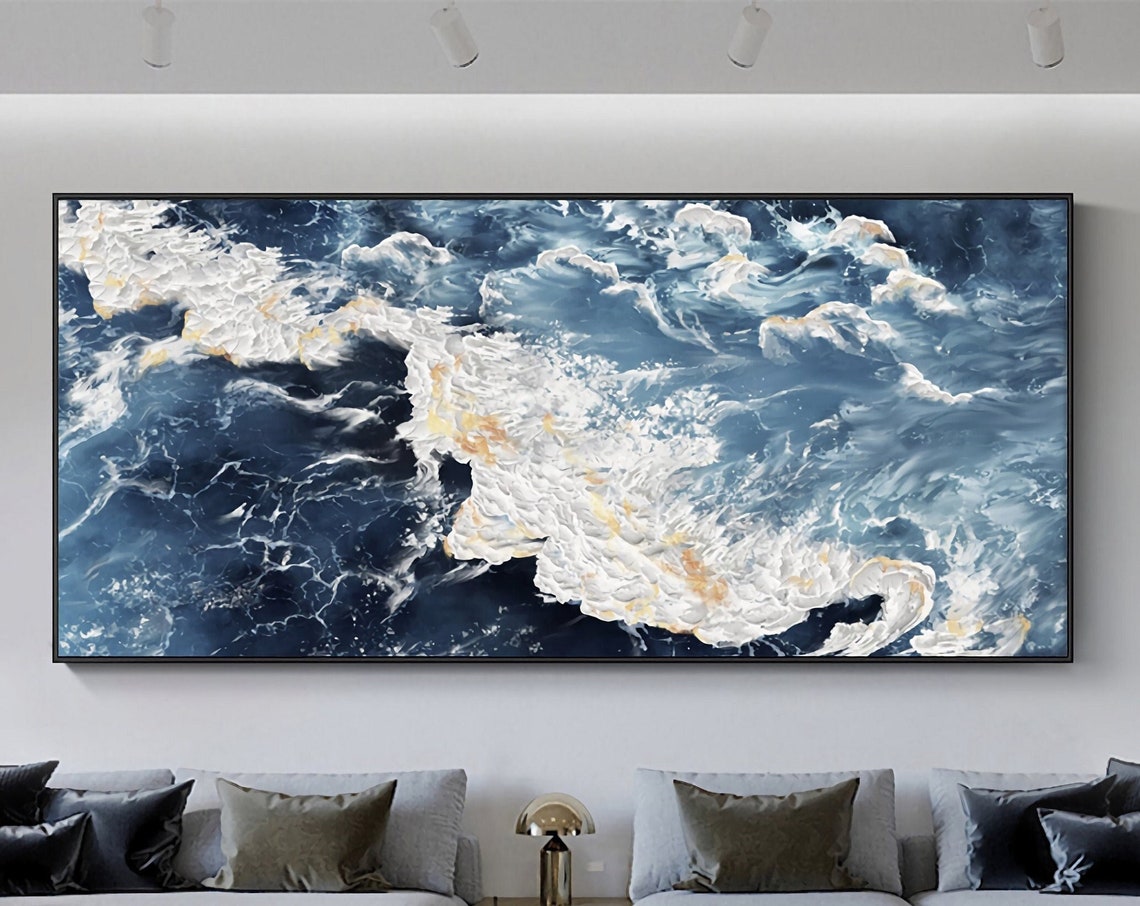 Aerial Blue Ocean White Foam Wave Dramatic Abstract Art Poster