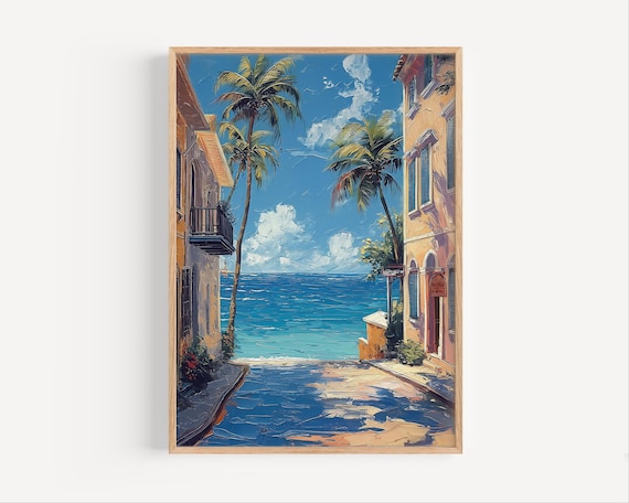 Key West Florida Tropical Palm Street Ocean View Travel Poster