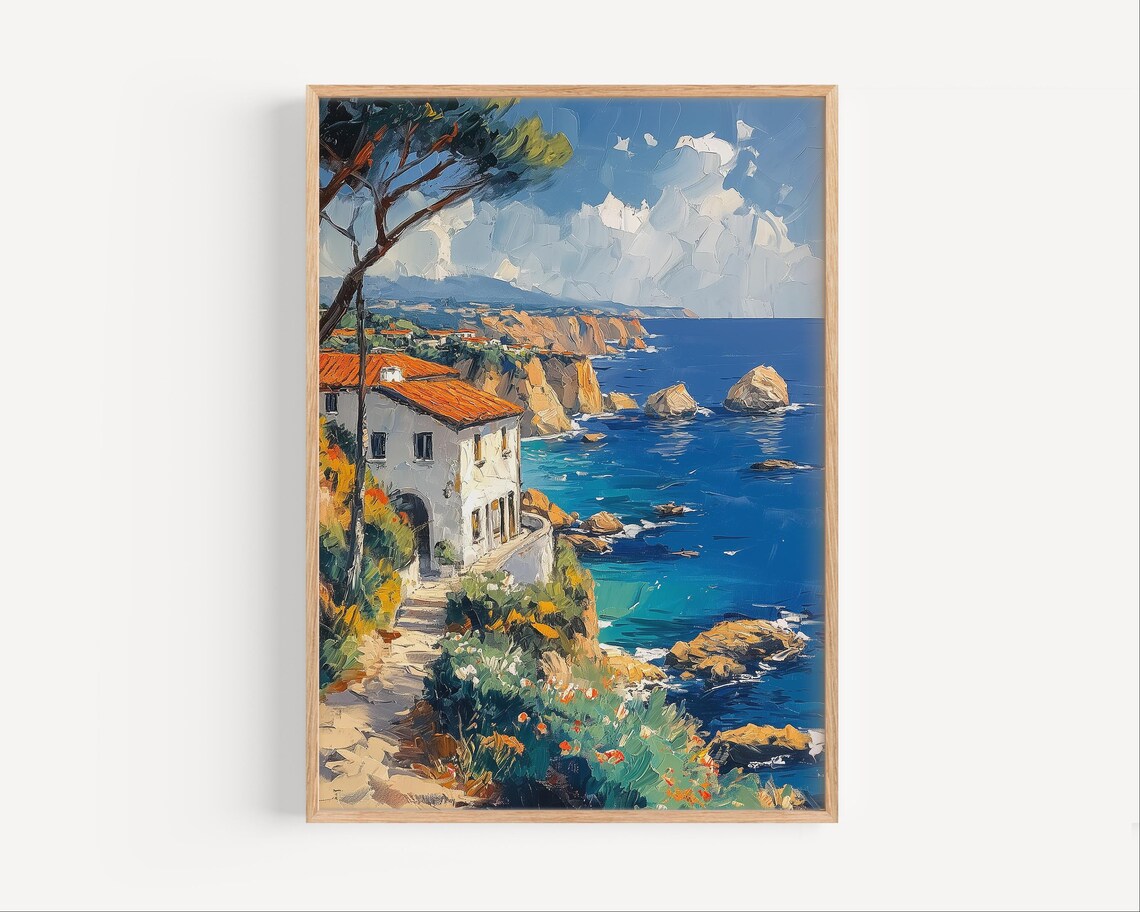La Jolla Coastline Oil Painting Cliffs Villa Ocean View Poster