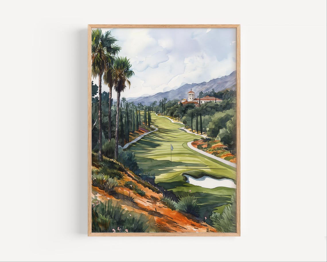 Spain Golf Course Palm Lined Fairway Watercolor Sports Poster
