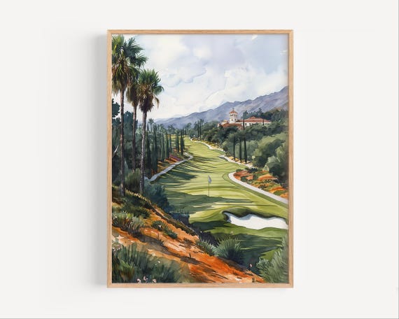 Spain Golf Course Watercolor Painting Spanish Poster Or Canvas Print Travel Wall Art Gift