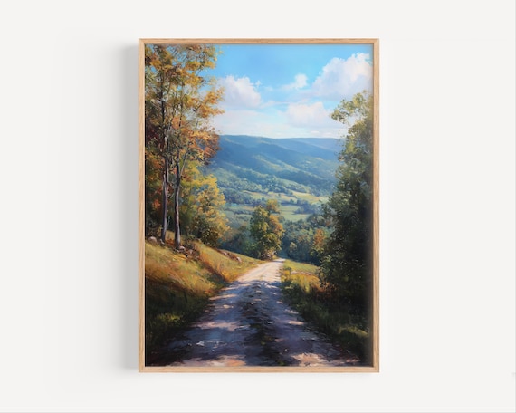 West Virginia Country Road Autumn Hills Oil Painting Landscape Poster