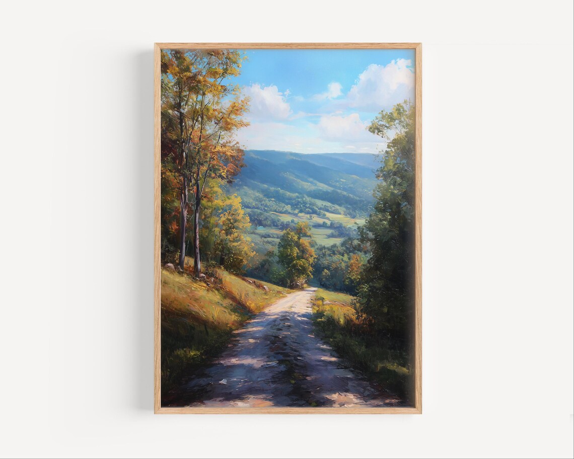 West Virginia Country Road Autumn Hills Oil Painting Landscape Poster