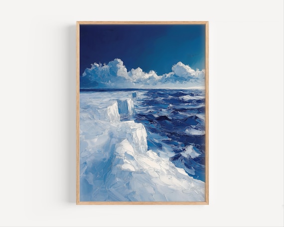 Arctic Ocean Ice Floes Blue Oil Painting Style Seascape Poster