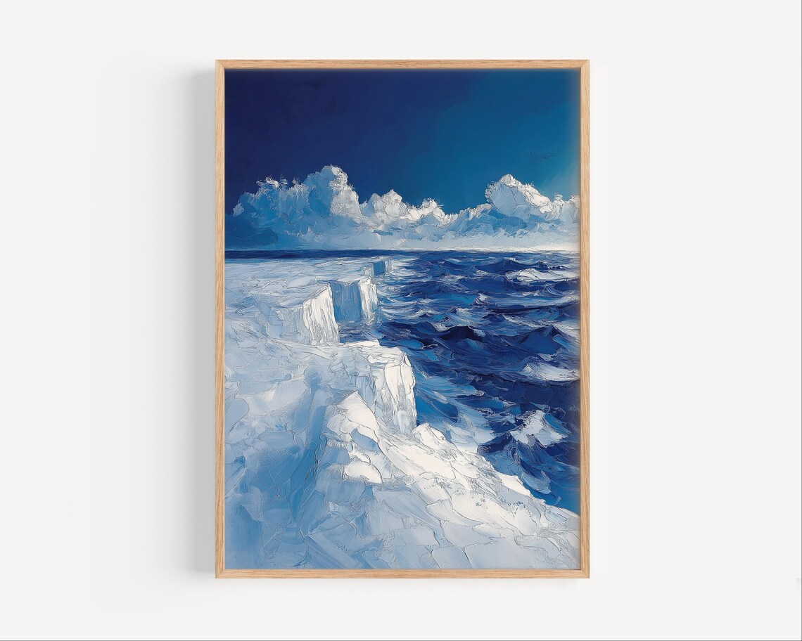 Arctic Ocean Ice Floes Blue Oil Painting Style Seascape Poster