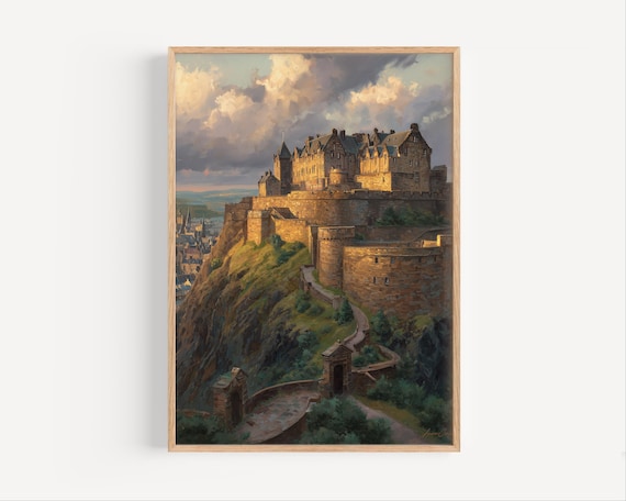 Edinburgh Castle Oil Painting Print, Scotland Travel Art