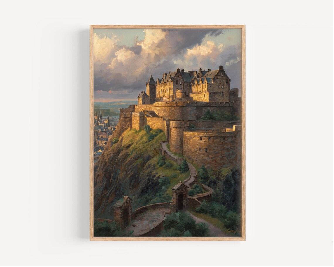 Edinburgh Castle Oil Painting Print, Scotland Travel Art