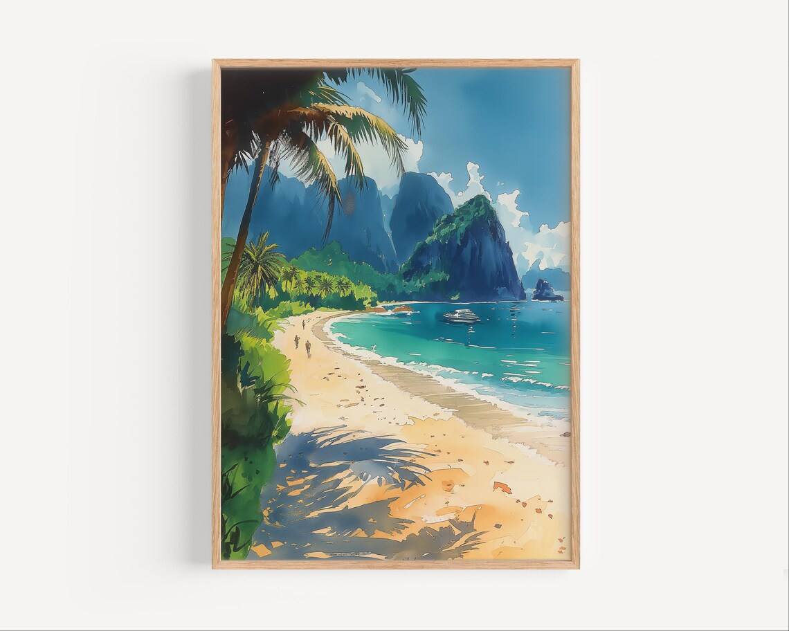 Manuel Antonio Costa Rica Beach Watercolor Palm Trees Turquoise Bay Poster