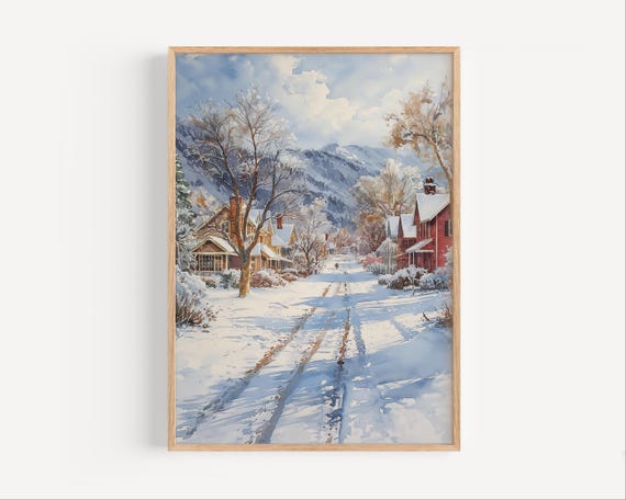 Utah Watercolor Painting Travel Poster Or Canvas Print Winter Ski Town Wall Art Gift Resort
