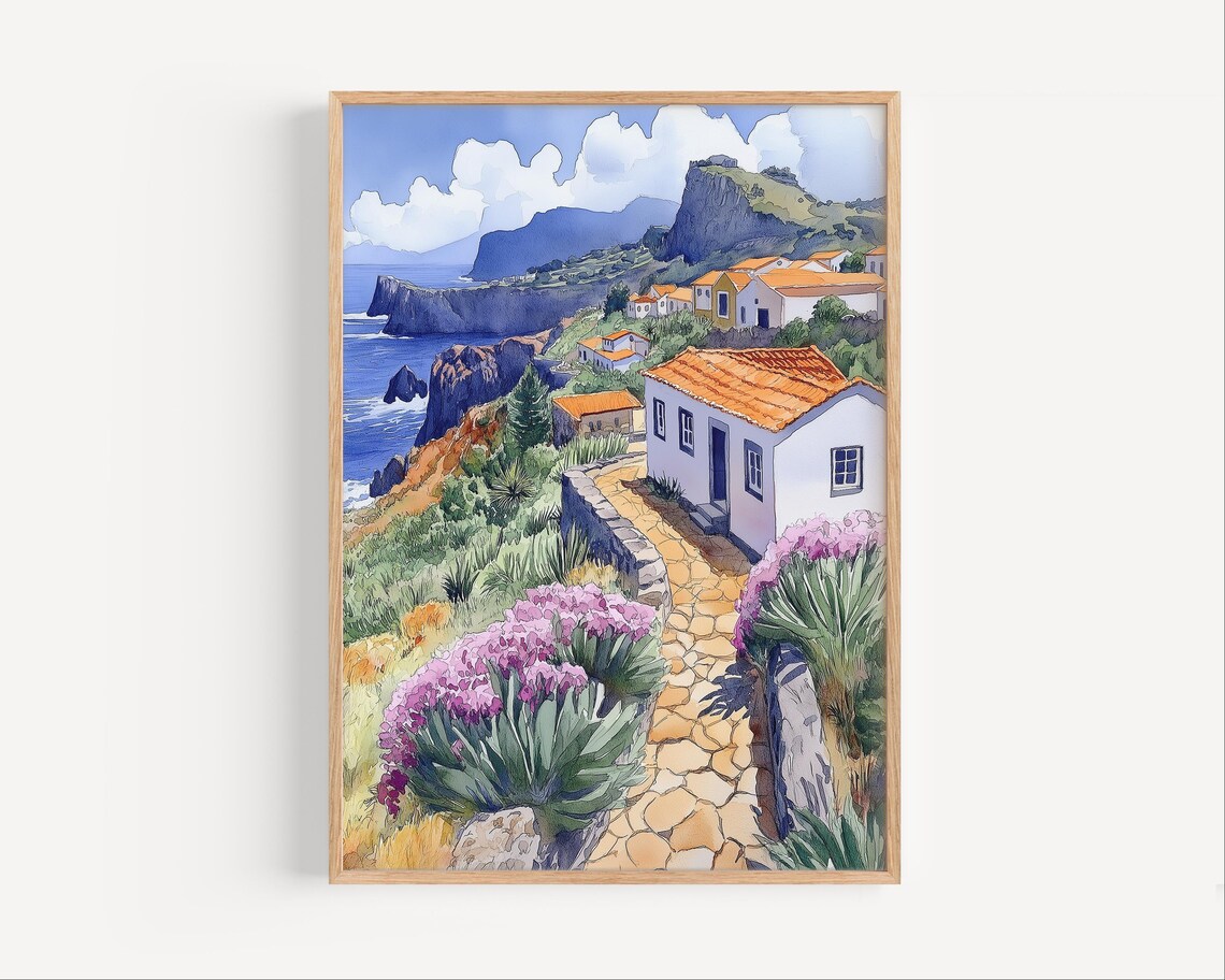 Terceira Island Watercolor Travel Poster, Azores