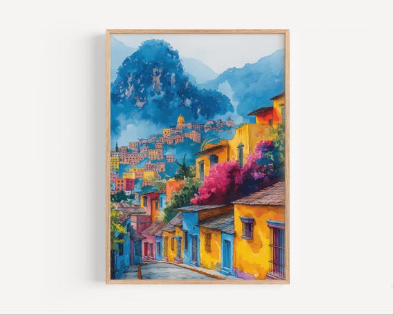 Guatemala City Central America Vibrant Watercolor Painting Capital Architecture Retro Style Wall Art Poster Or Canvas Print Gift