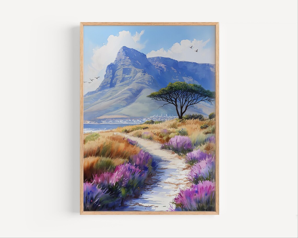 Table Mountain South Africa Coastal Fynbos Flowers Acacia Tree Art Poster