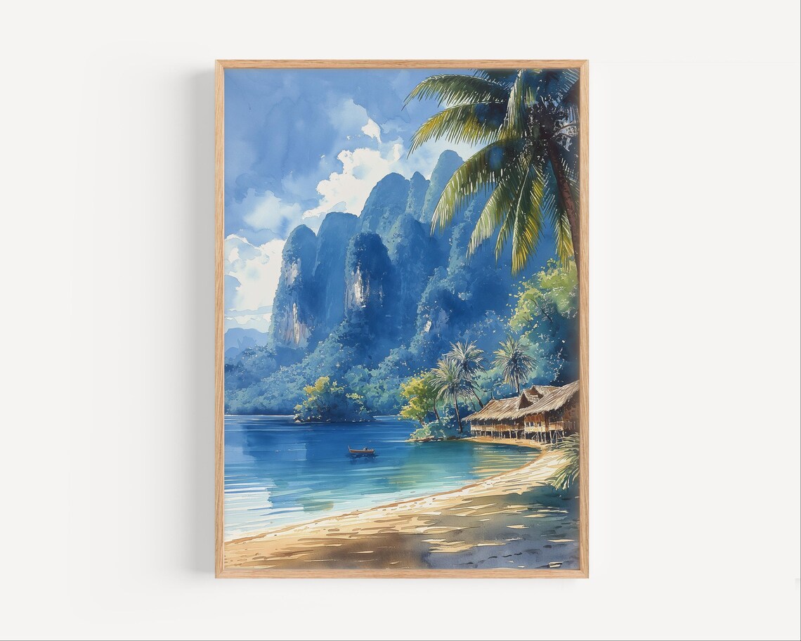 Khao Sok Thailand National Park Tropical Lake Karst Watercolor Art Poster