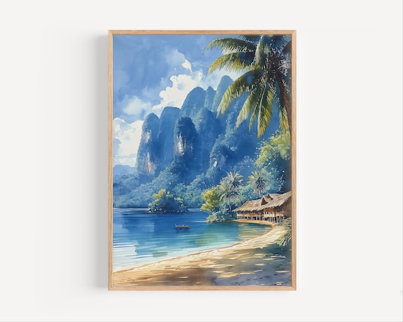 Khao Sok Thailand National Park Tropical Lake Karst Watercolor Art Poster