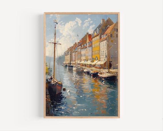 Nyhavn Copenhagen Colorful Canal Harbor Oil Painting Scene Poster