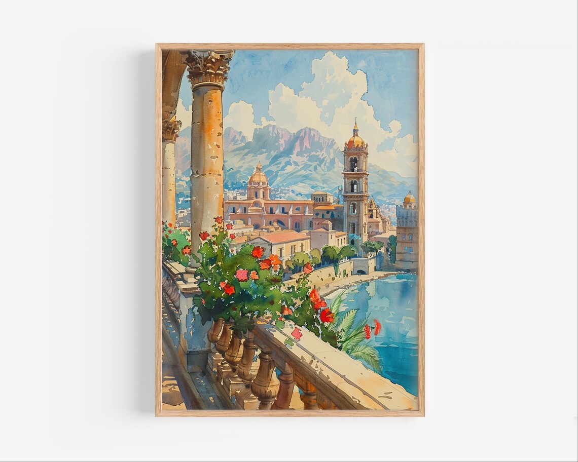 Palermo Watercolor Painting Sicily Wall Art Print