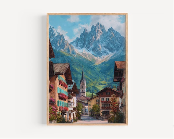 Garmisch Partenkirchen Bavaria Alpine Street Oil Painting Poster