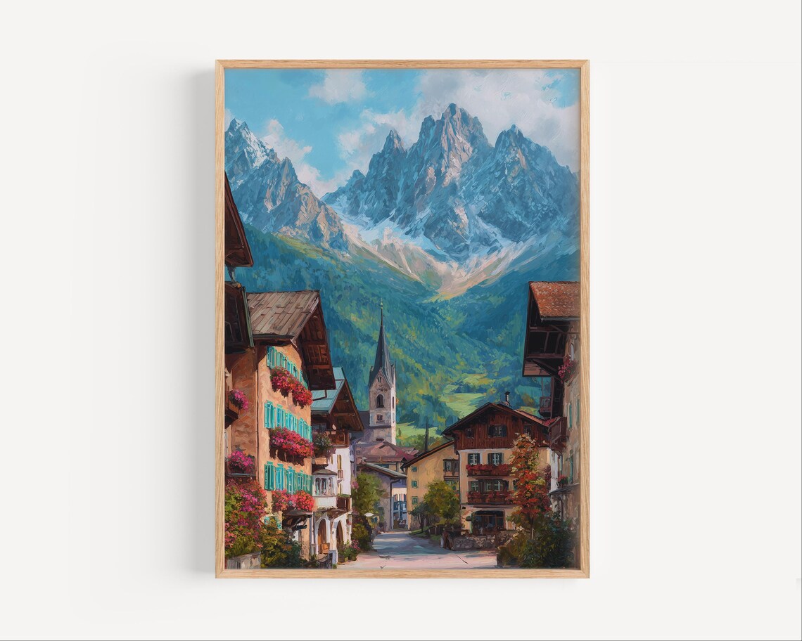 Garmisch Partenkirchen Bavaria Alpine Street Oil Painting Poster