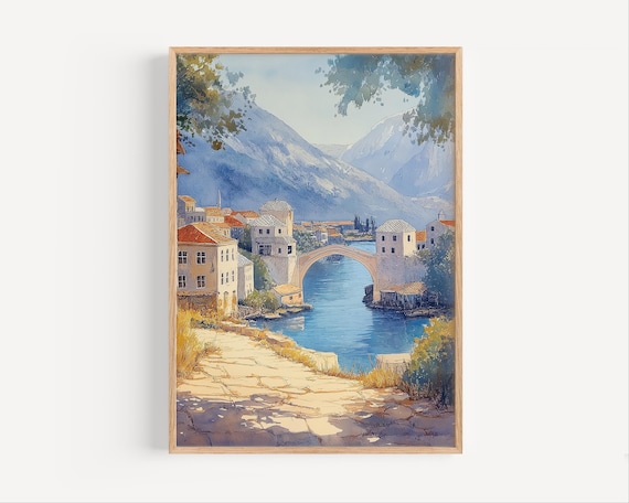 Trebinje Old Town Watercolor Painting Poster Print Or Canvas Bosnia And Herzegovina Cityscape Wall Art Gift Mostar
