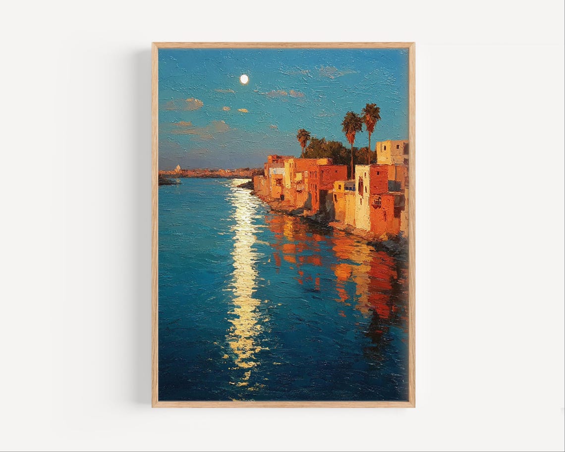Tigris River Baghdad Moonlight Riverside Oil Painting Poster