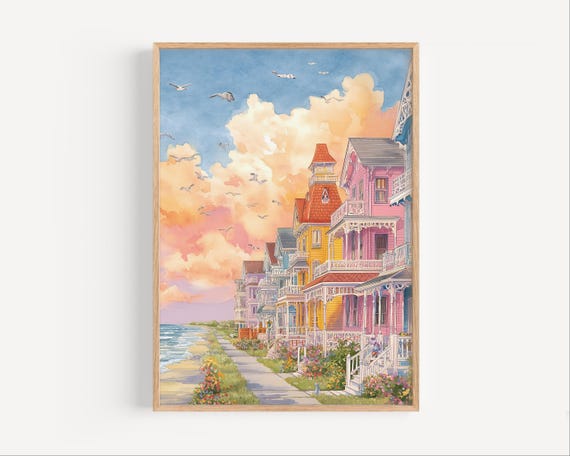 Cape May Watercolor Coastline Art Print