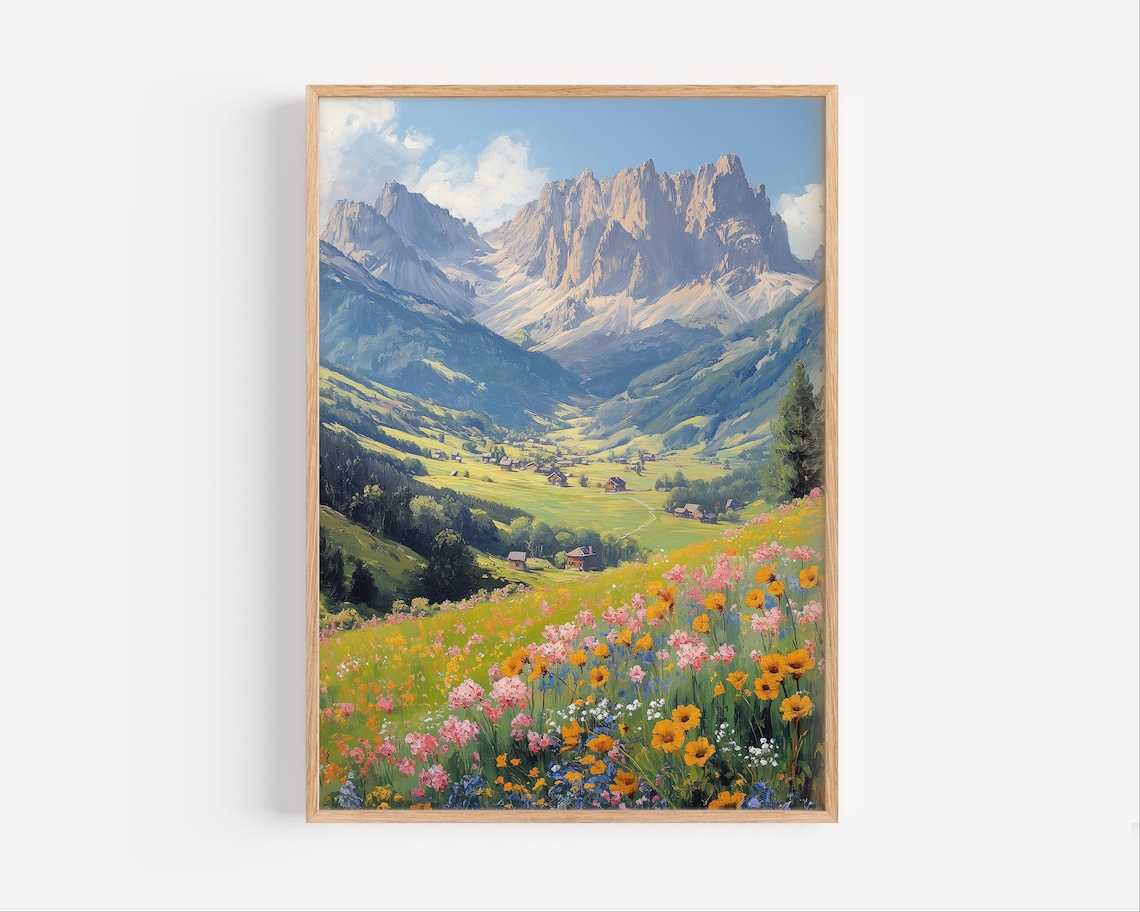 Dolomites Italy Wildflowers Oil Painting Travel Poster