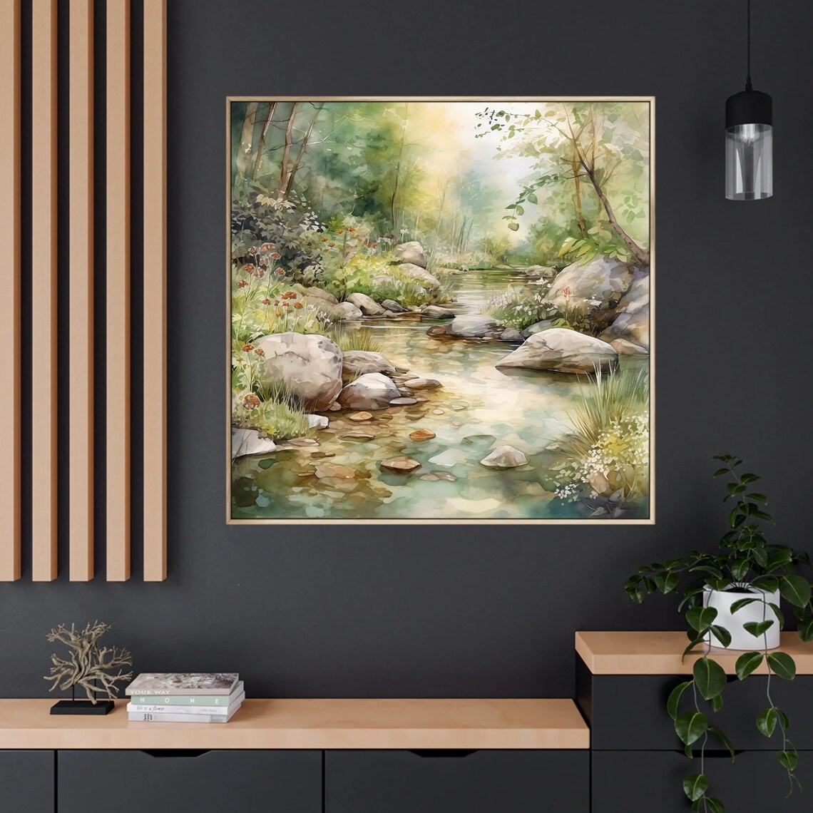 Forest River Watercolor Landscape Art Print - Image 3