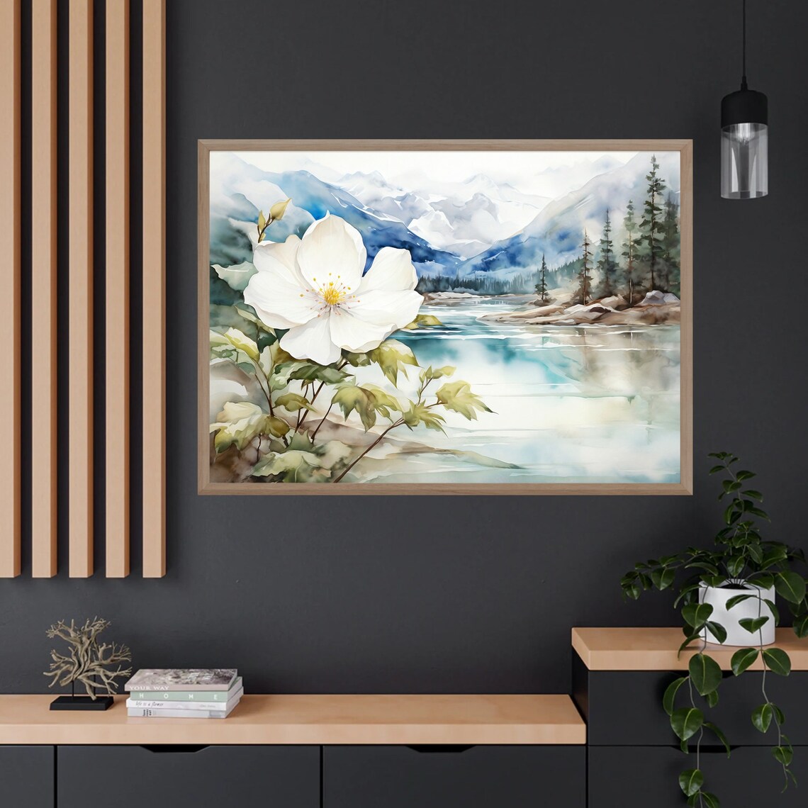 Mountain Lake Watercolor Landscape Art Print, Neutral - Image 4