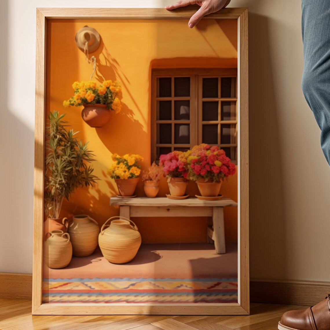 Mexican Flower Market Boho Adobe House Art Print