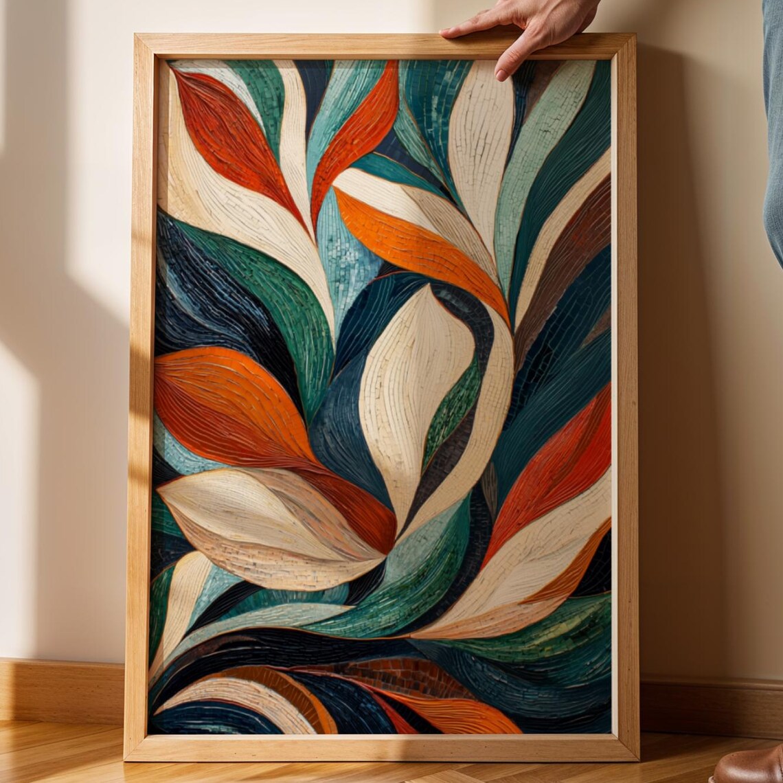Abstract Mosaic Leaf Art Print Modern Botanical Home Decor