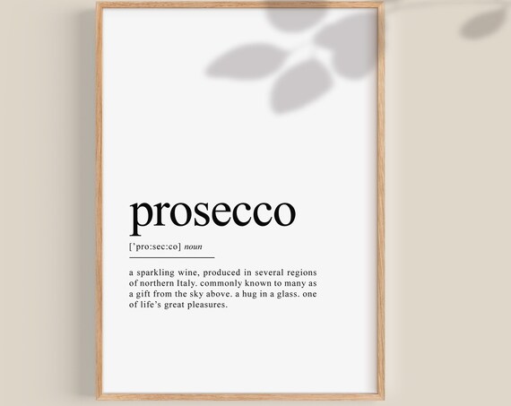 Prosecco Dictionary Definition Art Print, Bar Decor