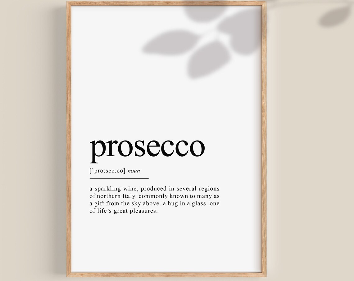 Prosecco Dictionary Definition Art Print, Bar Decor
