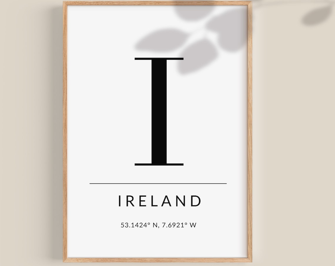 Ireland Poster, GPS Coordinates Travel Poster