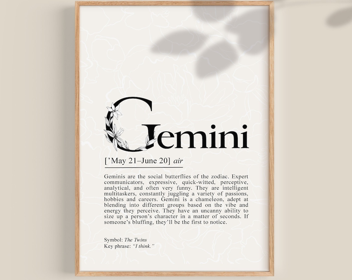 Gemini Definition Print, Zodiac Gift Wall Art