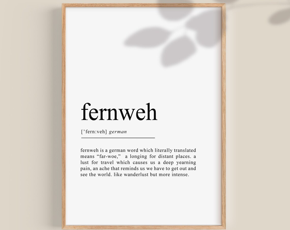 Fernweh Definition German Travel Poster, Wanderlust Gift