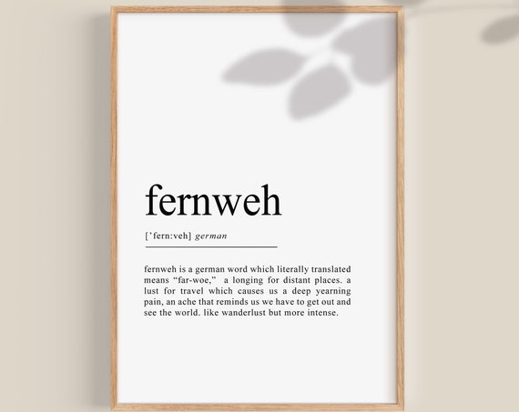 Fernweh Definition German Travel Poster, Wanderlust Gift