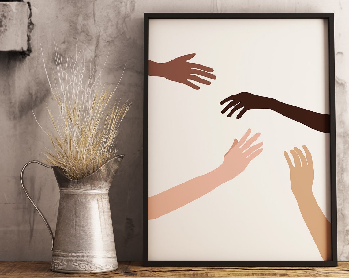 Raised Unity Hands Diverse Skin Tones Inclusion Classroom Art Poster - Image 2